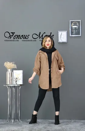 مانتو مخمل کبریتی سه جیب