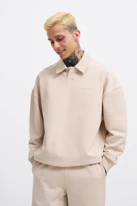 سویشرت یقه دار مورب پایه مردانه SOFT BEIGE M3538