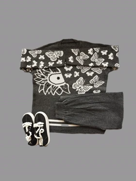 ست بلوز و شلوار بافت گل و پروانه زنانه کد 4030123