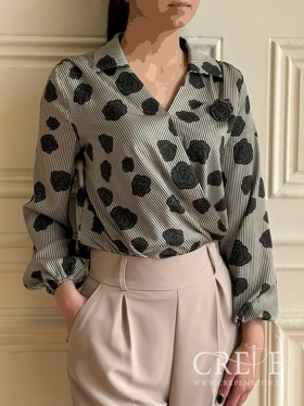 شومیز ساتن راه راه گل‌دار