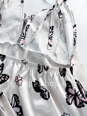 ست لباس خواب تاپ و شورتک ساتن بند دار