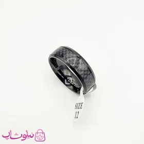 انگشتر رینگ مردانه فول مشکی طرح فیبر کربن
