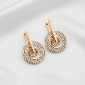 گوشواره ژوپینگ آویز دایره‌ای نگین‌دار طلایی