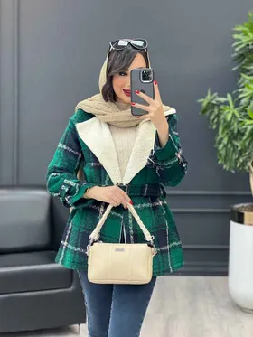 پالتو چهارخونه یقه خز