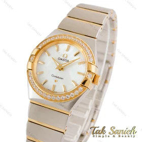 ساعت امگا کانسلیشن زنانه سیلور طلایی خطی دورنگین Omega-4377-L
