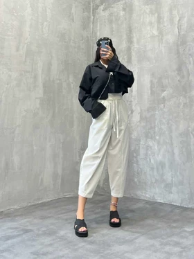 شلوار لینن کمرکش