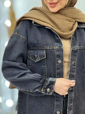 مانتو جین برش‌دار دو جیب پاکتی