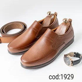 کفش مردانه بدون بند چرم طبیعی تبریز قهوه ای