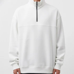 دورس نیم زیپ مردانه، سفید پارچه سه نخ کرکی استایل شیک و مینیمال 2026