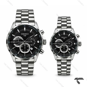 ساعت ست سیکو VIP رفرنس 31693 کرنوگراف سیلور صفحه مشکی Seiko-11461-S