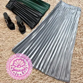 دامن پلیسه ساتن براق بلند