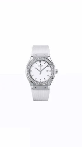 ساعت هابلوت دورنگین زنانه نقره ای بند سفید Hublot Diamonds silver
