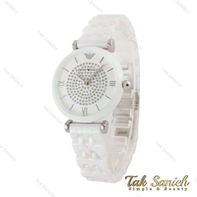 ساعت امپریو آرمانی زنانه سرامیکی سفید صفحه نگین Armani-5150-L