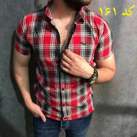 پیراهن چهارخانه نخی رنگ قرمز