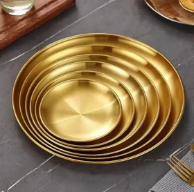 بشقاب استیل طلایی یونیک پلاس / unique plus در7 سایز