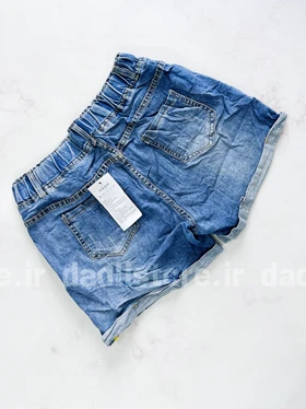 شورتک کوتاه جین کمرکش پاچه پاکتی