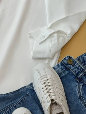 شومیز مانتویی قواره دار سفید کد 1790