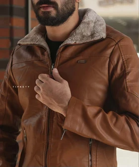 کت چرم مردانه یقه خزدار 9889