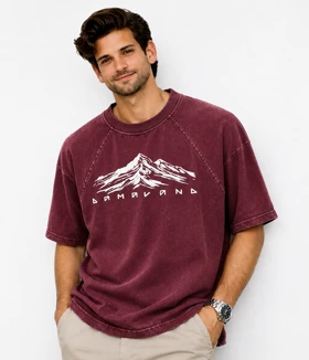 تیشرت مردانه دماوند پارچه سنگشور زرشکی پارچه دورس