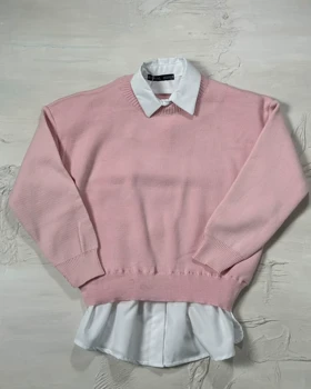 بلوز بافت یقه شومیزی کد 150091 (صورتی)