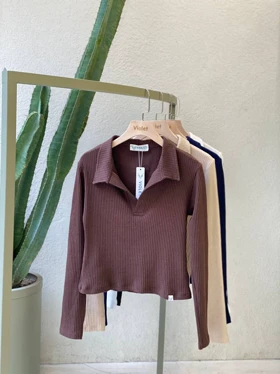 کراپ آستین بلند یقه شکاری