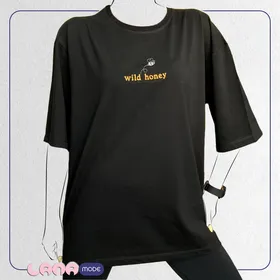 تیشرت باکسی مشکی پنبه سوپر گلدوزی با طرح Wild Honey
