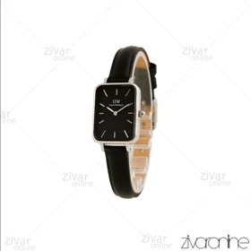 ساعت دنیل ولینگتون زنانه کوادرو قاب نقره ای صفحه مشکی بند چرم 105632