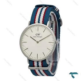 ساعت مچی دنیل ولینگتون مردانه سیلور بند برزنتی آبی قرمز سفید DW-7233-G