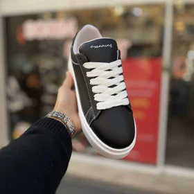 کفش اسپنینگ مشکی سفید چرمی کد 5296