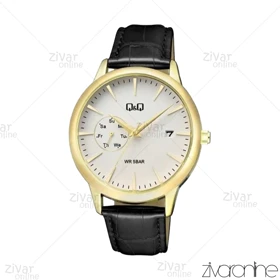 ساعت کیو اند کیو (Q&amp;Q) مردانه قاب طلایی بند چرمی مشکی 105535