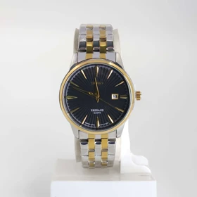 ساعت مچی مردانه سیکو Seiko 3227 تاریخ دار با ماندگاری رنگ بالا (بنده نقره ای طلائی صفحه مشکی)