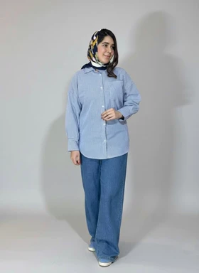 شومیز مانتویی راه راه آسمان