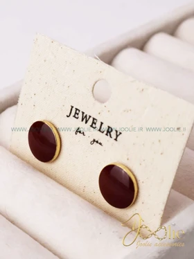 گوشواره زنانه میناکاری مدل دکمه کد E1156 (زرشکی)