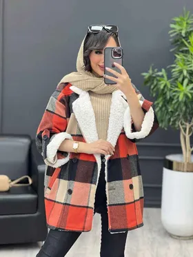 پالتو چهارخونه یقه تدی