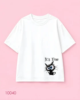 تیشرت سایز بزرگ سفید طرح گربه کلافه It’s Fine