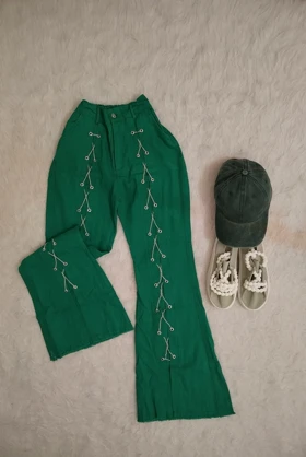 شلوار کتان بوتکات جلو زنجیری زنانه کد 4030106