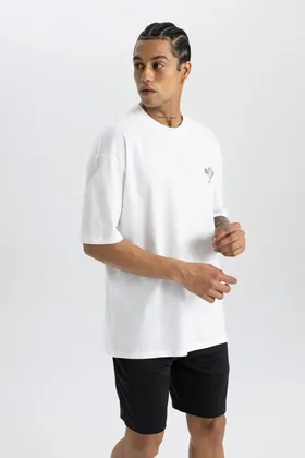 تیشرت چاپی یقه پشتی DeFactoFit Oversize Fit C0423AX24SM