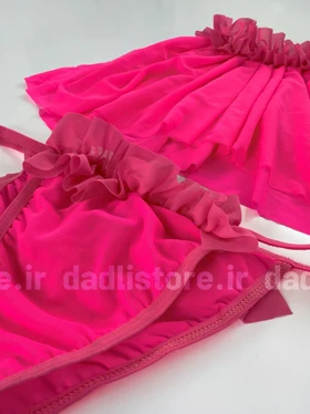 ست لباس خواب کراپ و شورت حریر سرخابی