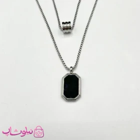 گردنبند مردانه استیل طرح دولاین سنگ اونیکس مشکی نقره ای