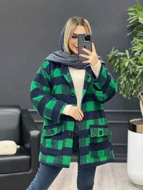 پالتو چهارخونه آستین پاگن