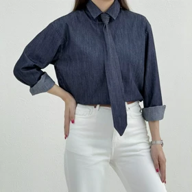 بادی زنانه جین یقه کرواتی