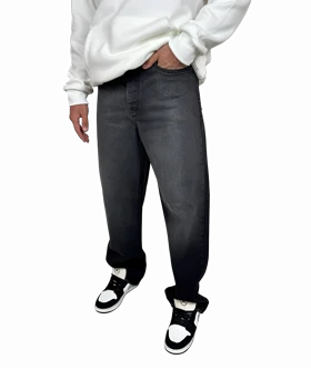 شلوار جین مردانه نیم بگ - مدل خراش‌دار (Scratch) تیره - رنگ مشکی/دودی