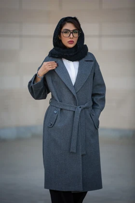 پالتو بلند جیب دکمه دار (طوسی)