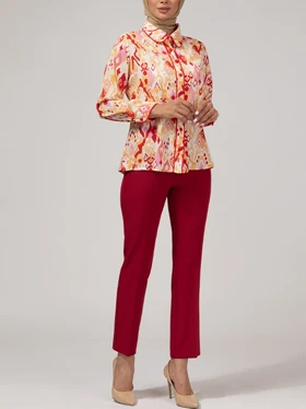 شومیز زنانه طرح دار کرپ الیزه یقه مردانه 30102