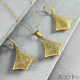 نیم ست لوزی مدل توری طلایی 10150