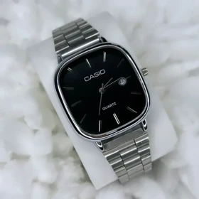 ساعت مچی مردانه کاسیو casio بند استیل نقره ای صفحه مربعی مشگی ضداب شیک وخاص