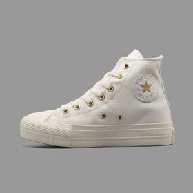 کانورس پلتفرم سفید طلایی ساق‌دار Converse Platform White Gold Hightop