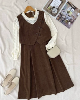 پیراهن مخمل آستین گیپور قهوه ای کد 5176