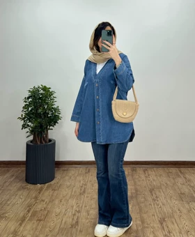 مانتو جین یقه دار نیایش(ایراد دار)