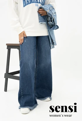 شلوار جین بگ آبی تیره دمپا ریش کد1000479